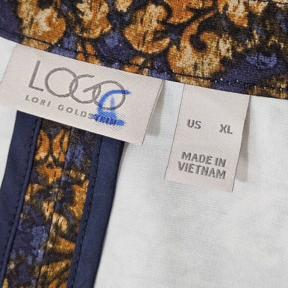 Logo By Lori Goldstein Blazer XL Baroque Print Ponte Knit Navy Gold - Picture 9 of 13